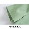 KPYTOMOA Women 2022 Single Button Linen Cropped Blazer Vintage Shorts Sleeve Female Outerwear Chic Veste Femme