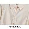 KPYTOMOA Women 2022 Soft Touch Pleated Midi Shirt Dress Vintage Long Sleeve Button-up Female Dresses Vestidos Mujer