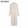 KPYTOMOA Women 2022 Soft Touch Pleated Midi Shirt Dress Vintage Long Sleeve Button-up Female Dresses Vestidos Mujer