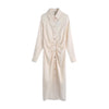 KPYTOMOA Women 2022 Soft Touch Pleated Midi Shirt Dress Vintage Long Sleeve Button-up Female Dresses Vestidos Mujer