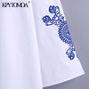 KPYTOMOA Women 2022 Totem Embroidery Asymmetric White Mini Dress Vintage Three Quarter Sleeve Female Dresses Mujer