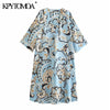 KPYTOMOA Women 2022 Totem Print Side Vents Midi Dress Vintage V Neck Three Quarter Sleeve Female Dresses Vestidos Mujer
