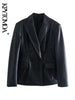 KPYTOMOA Women Double Breasted Faux Leather Blazer Coat Vintage Long Sleeve Flap Pockets Female Outerwear Chic Vestes