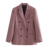 KPYTOMOA Women Office Wear Double Breasted Check Blazers Coat Vintage Long Sleeve Pockets Female Outerwear Chic Tops