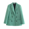 KPYTOMOA Women Office Wear Double Breasted Check Blazers Coat Vintage Long Sleeve Pockets Female Outerwear Chic Tops