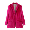 KPYTOMOA Women Single Button Velvet Blazer Coat Vintage Long Sleeve Flap Pockets Female Outerwear Chic Veste Femme