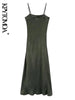 KPYTOMOA Women Soft Touch Front Slit Midi Camisole Dress Vintage Backless Side Zipper Thin Straps Female Dresses Mujer
