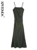 KPYTOMOA Women Soft Touch Front Slit Midi Camisole Dress Vintage Backless Side Zipper Thin Straps Female Dresses Mujer
