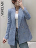 KPYTOMOA Women  Tweed Double Breasted Blazer Coat Vintage Long Sleeve Flap Pockets Female Outerwear Chic Veste Femme