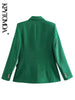 KPYTOMOA Women Tweed Double Breasted Green Blazer Coat Vintage Long Sleeve Flap Pocket Female Outerwear Chic Veste Femme