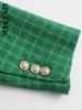 KPYTOMOA Women Tweed Double Breasted Green Blazer Coat Vintage Long Sleeve Flap Pocket Female Outerwear Chic Veste Femme