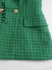 KPYTOMOA Women Tweed Double Breasted Green Blazer Coat Vintage Long Sleeve Flap Pocket Female Outerwear Chic Veste Femme