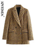 KPYTOMOA Women Tweed Double Breasted Tweed Blazer Coat Vintage Long Sleeve Patch Pockets Female Outerwear Chic Veste