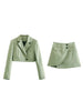 KRSB Summer Women's Skirt + Suit Suit V-Neck Chic Pocket Suit Jacket Two Button Pocket Design Mini Skirt Elegant British Style