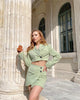 KRSB Summer Women's Skirt + Suit Suit V-Neck Chic Pocket Suit Jacket Two Button Pocket Design Mini Skirt Elegant British Style