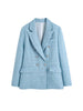 KUMSVAG 2023 Summer Women Casual Blazers Coats Slim Veins Double Breasted Solid Female Elegant OL Street Blazer Outerwear