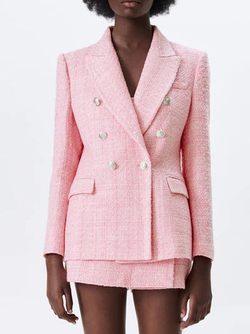 KUMSVAG 2023 Summer Women Casual Blazers Coats Slim Veins Double Breasted Solid Female Elegant OL Street Blazer Outerwear