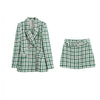 KUMSVAG 2023 Summer Women Casual Skirt Suits 2 piece Sets Plaid Veins Blazers Coats and Skirts Female Street Two pieces Clothing