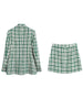KUMSVAG 2023 Summer Women Casual Skirt Suits 2 piece Sets Plaid Veins Blazers Coats and Skirts Female Street Two pieces Clothing