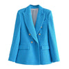 KUMSVAG 2023 Summer Women Casual Veins Blazers Coats Solid Double Breasted Slim Female Elegant Street OL Blazer Outerwear