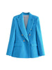 KUMSVAG 2023 Summer Women Casual Veins Blazers Coats Solid Double Breasted Slim Female Elegant Street OL Blazer Outerwear