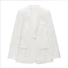 KUMSVAG 2023 Summer Women Casual White Blazers Coats Loose Long Sleeve Notched Female Elegant Street Blazer Outerwear