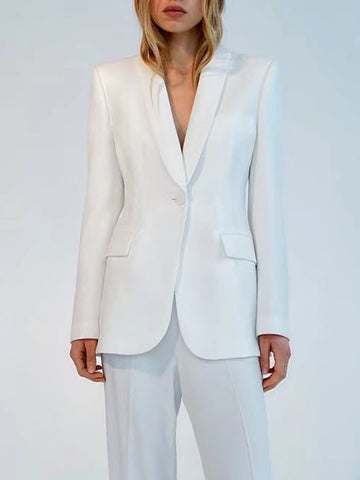 KUMSVAG 2023 Summer Women Casual White Blazers Coats Loose Long Sleeve Notched Female Elegant Street Blazer Outerwear