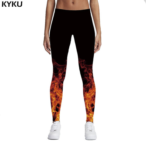 Brand Russian 3D Style Fire Flame Printing Leggings Punk Women Legging Stretchy Trousers Casual Pants Womens Leggings Black