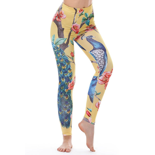 Slim Legging Peacock Leggings Women Fitness Clothing 3d Print Leggings Peacock Sexy Yellow Red Flower Leggin High Quality