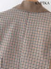 KYPTKA Women Patchwork Check Cropped Blazer Coat Vintage Long Sleeve Front Button Female Outerwear Chic Veste Femme