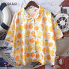 women cartoon shirt 2022 mori girls summer Japan style fresh cute peter pan collar yellow lemon print blouse blusa