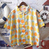 women cartoon shirt 2022 mori girls summer Japan style fresh cute peter pan collar yellow lemon print blouse blusa