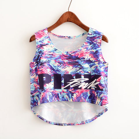 Summer Fashion Women Crop Top Sleeveless Colorful Full Print Casual Women Short Mini Cropped Tops Vest Tank Tops