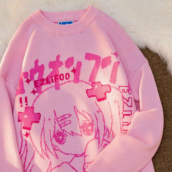 Kawaii Anime Women's Sweater Oversized Y2k Top 2023 Harajuku Long Sleeve Pullover Goth Streetwear Knitted Vintage Kawaii Jumpers