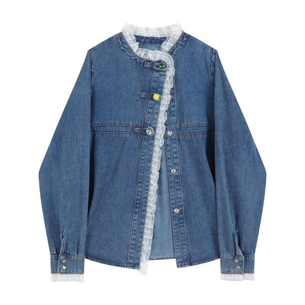 Kawaii Casual Women Denim Jacket Autumn Loose Y2k Tops Turn Down Collar Classic Jeans Streetwear Autumn All-Match Outwear Coats