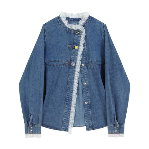 Kawaii Casual Women Denim Jacket Autumn Loose Y2k Tops Turn Down Collar Classic Jeans Streetwear Autumn All-Match Outwear Coats