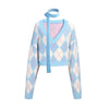 Kawaii Cropped Pullovers Women Argyle Sweater Tender Design Retro Loose School Y2L Blusa Ulzzang Female College Cozy Young Tops