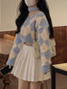Kawaii Cropped Pullovers Women Argyle Sweater Tender Design Retro Loose School Y2L Blusa Ulzzang Female College Cozy Young Tops