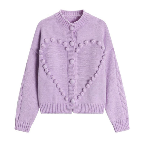 Kawaii Knitted Cardigan Sweater Women Crew Neck Button Female Vintage Sweaters Long Sleeve Autumn Oversized Jumper Top