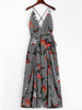 Criss Cross Striped Floral Print Jumpsuit Deep V Neck Women Romper Backless Slim Wide Leg Side Slit Female Playsuits