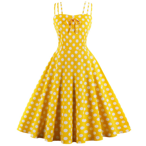 Plus Size Women Vintage Dress Fashion Polka Dot Summer Dress Bowknot Zipper Sleeveless Dress Elegant Party Vestidos