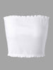 Women Flounced Ribbed Tube Top Solid Slim Fit Sexy Beach Casual Short Tops Black White Yellow Red Strapless Soft CuteTop