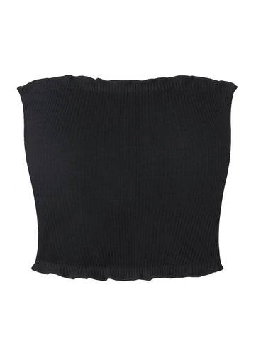 Women Flounced Ribbed Tube Top Solid Slim Fit Sexy Beach Casual Short Tops Black White Yellow Red Strapless Soft CuteTop