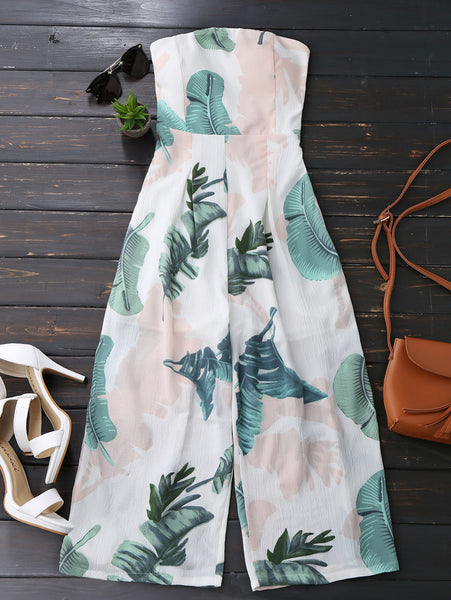 Women Jumpsuits Casual Female Strapless Leaves Print Overalls Long Trousers Fashion Loose Rompers 2022 Summer Playsuits