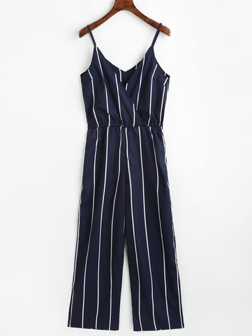 Women Striped Jumpsuit Spaghetti Strap Sleeveless V-Neck Romper Playsuit Summer Female Overalls Long Trousers Pants
