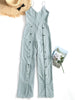 Women Wide Leg Slip Jumpsuit Yellow Snap-Button V-Neck Jumpsuits Rompers Summer Spaghetti Strap Sleeveless Overalls