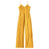 Women Wide Leg Slip Jumpsuit Yellow Snap-Button V-Neck Jumpsuits Rompers Summer Spaghetti Strap Sleeveless Overalls