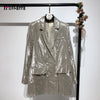 Khaki Blazer Jacket Spring Fall Women Streetwear Sequins Double Breasted Blazer Coat Ladies Long Sleeve Casual Blazer Outerwear