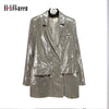 Khaki Blazer Jacket Spring Fall Women Streetwear Sequins Double Breasted Blazer Coat Ladies Long Sleeve Casual Blazer Outerwear