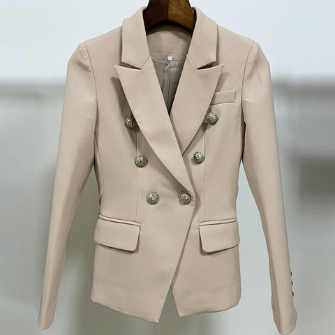 Khaki Blazer Women Office Work Formal Double Breasted Gold Button Blazers Casual Women Blazer  dropship